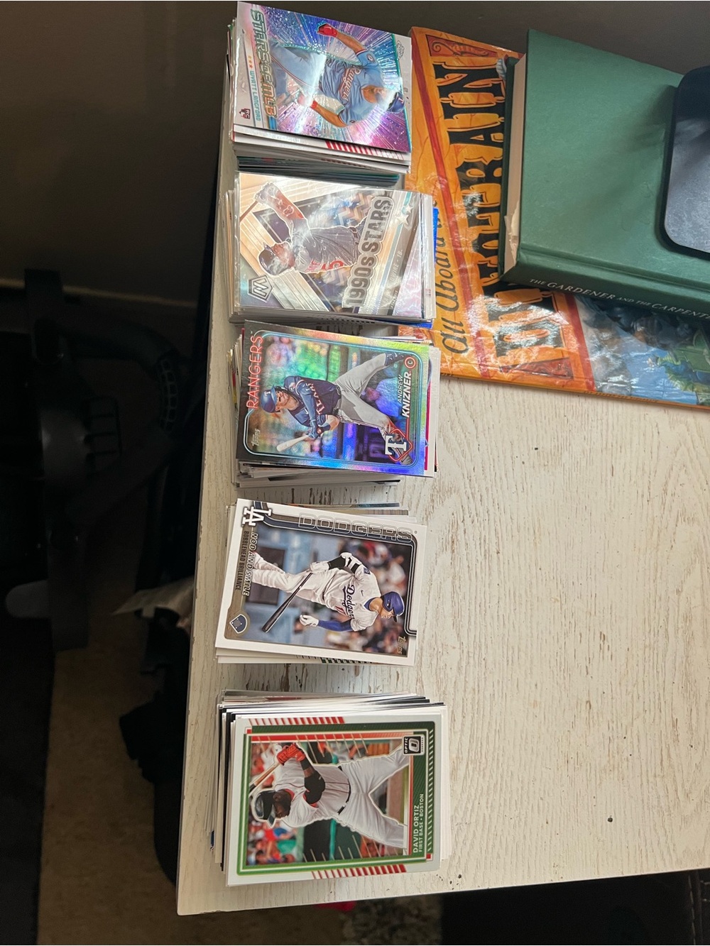 Topps Baseball Card Stacks with Green, Red, Blue and Silver Accents